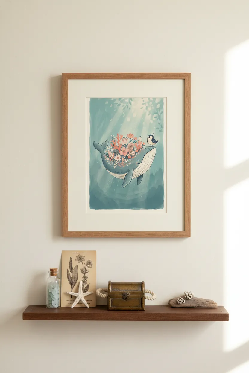 Floral Whale Print