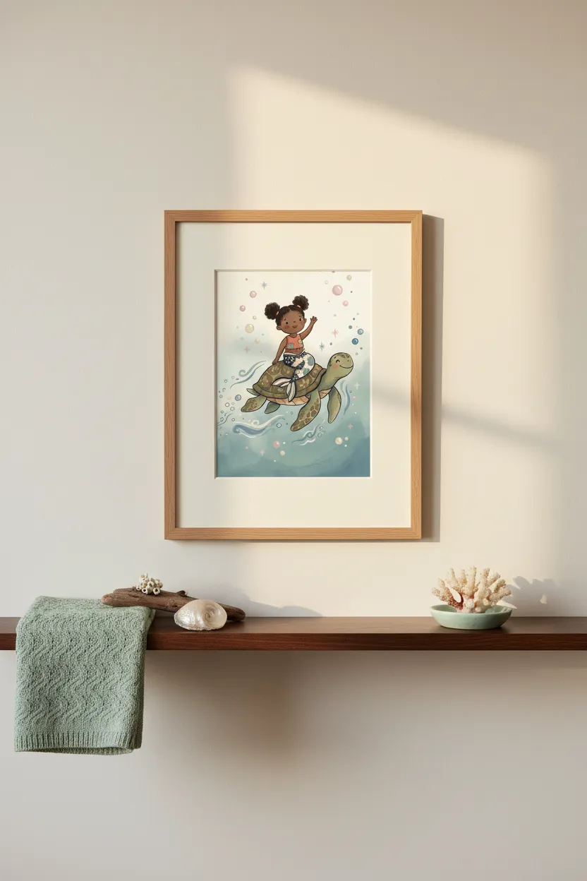 Mermaid Riding Sea Turtle Print
