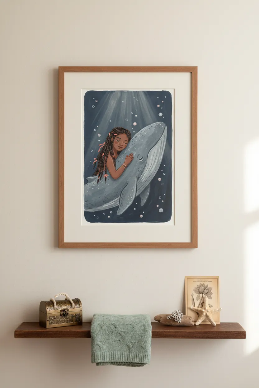 Girl Hugging Whale Print