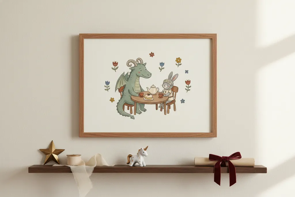 Dragon and Knight Bunny Tea Party Print