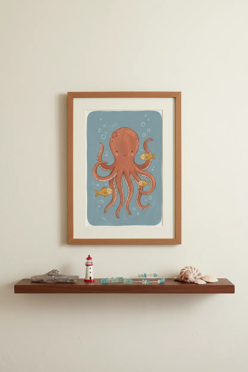 Smiling Octopus & Fish Print