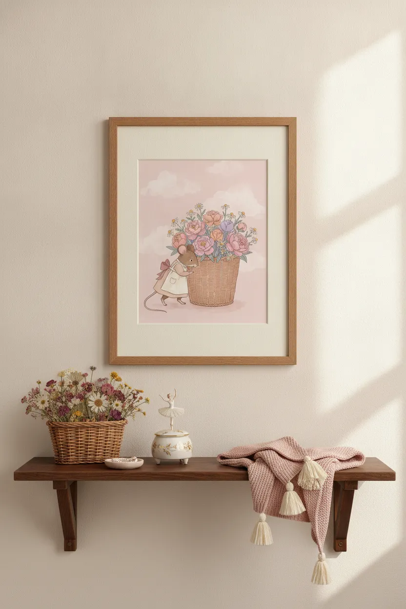 Mouse with Flower Basket Print