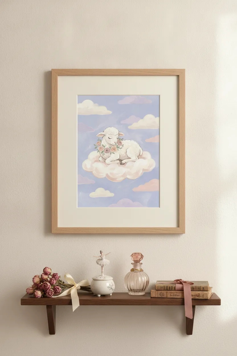 Sleeping Lamb on Cloud Print
