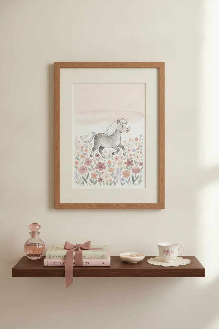 Dapple Gray Pony in Wildflower Field Print
