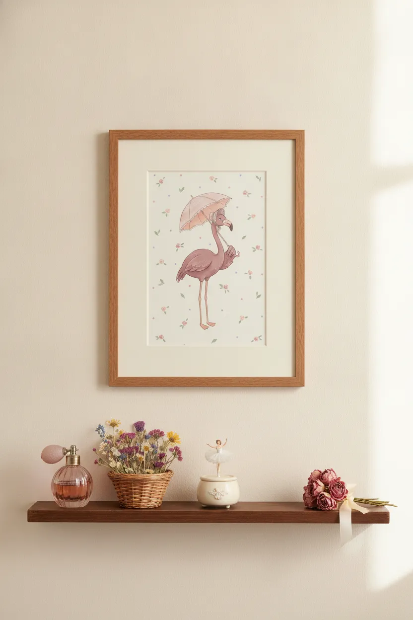 Flamingo with Lace Parasol Print