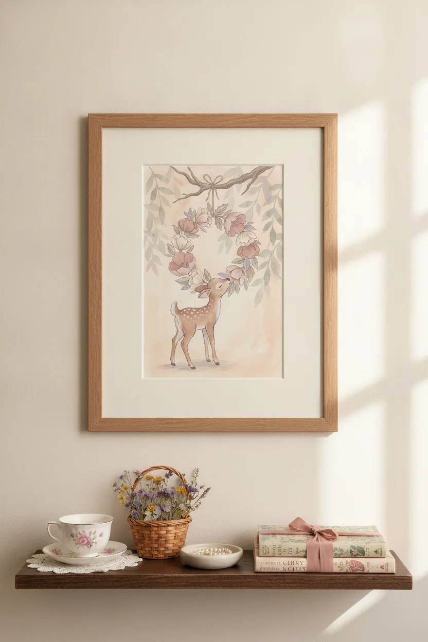Fawn & Floral Wreath Print