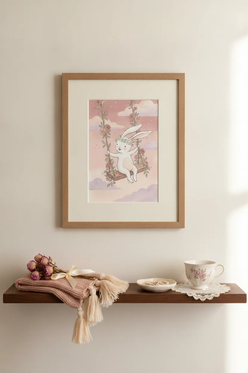 Bunny on Floral Swing Print