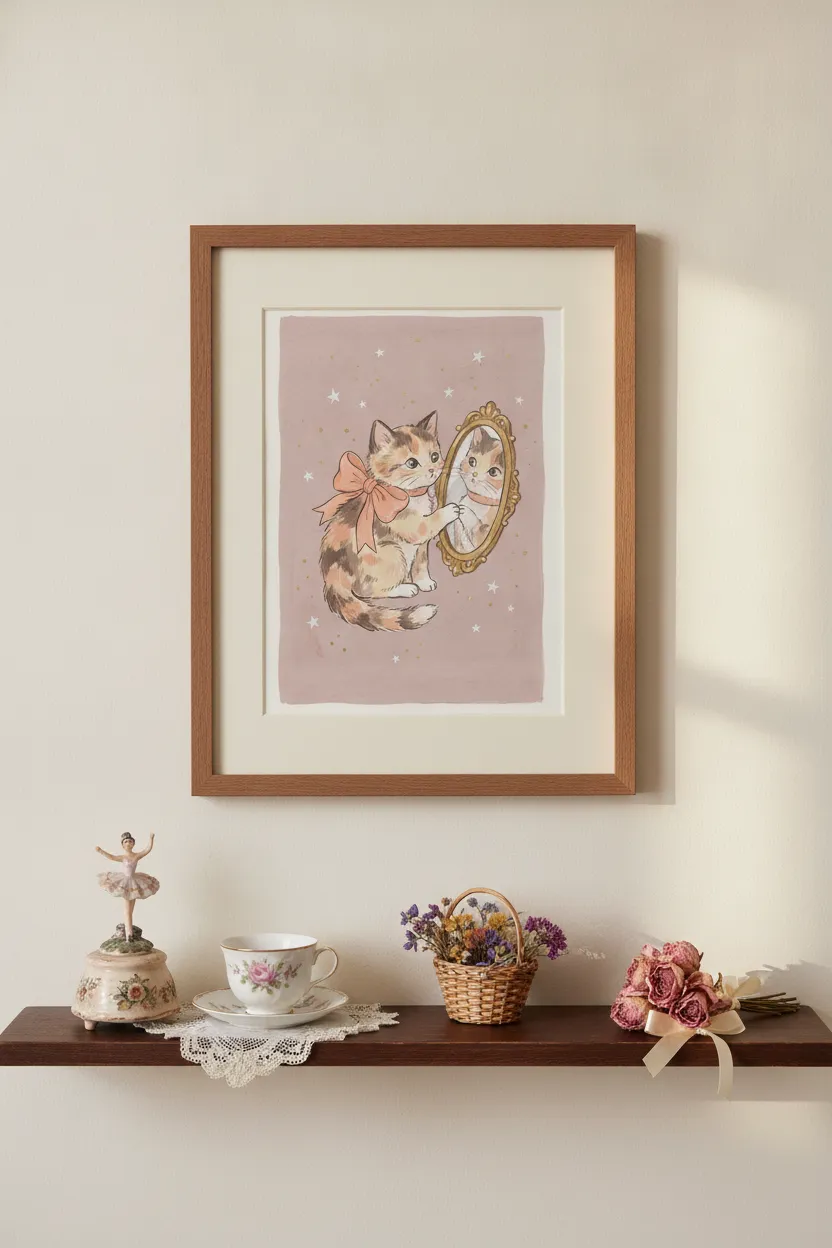Kitten with Mirror Print