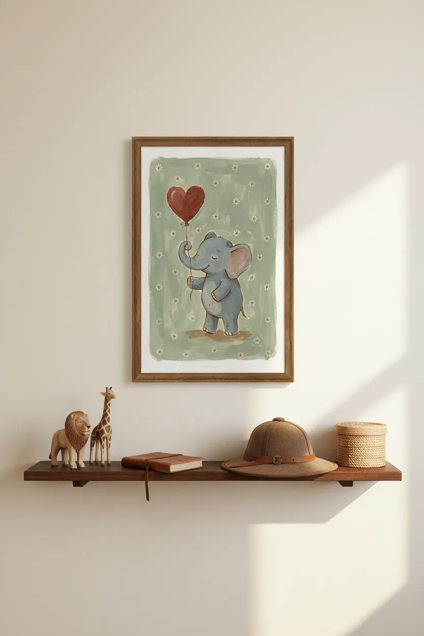 Baby Elephant Heart Balloon Print