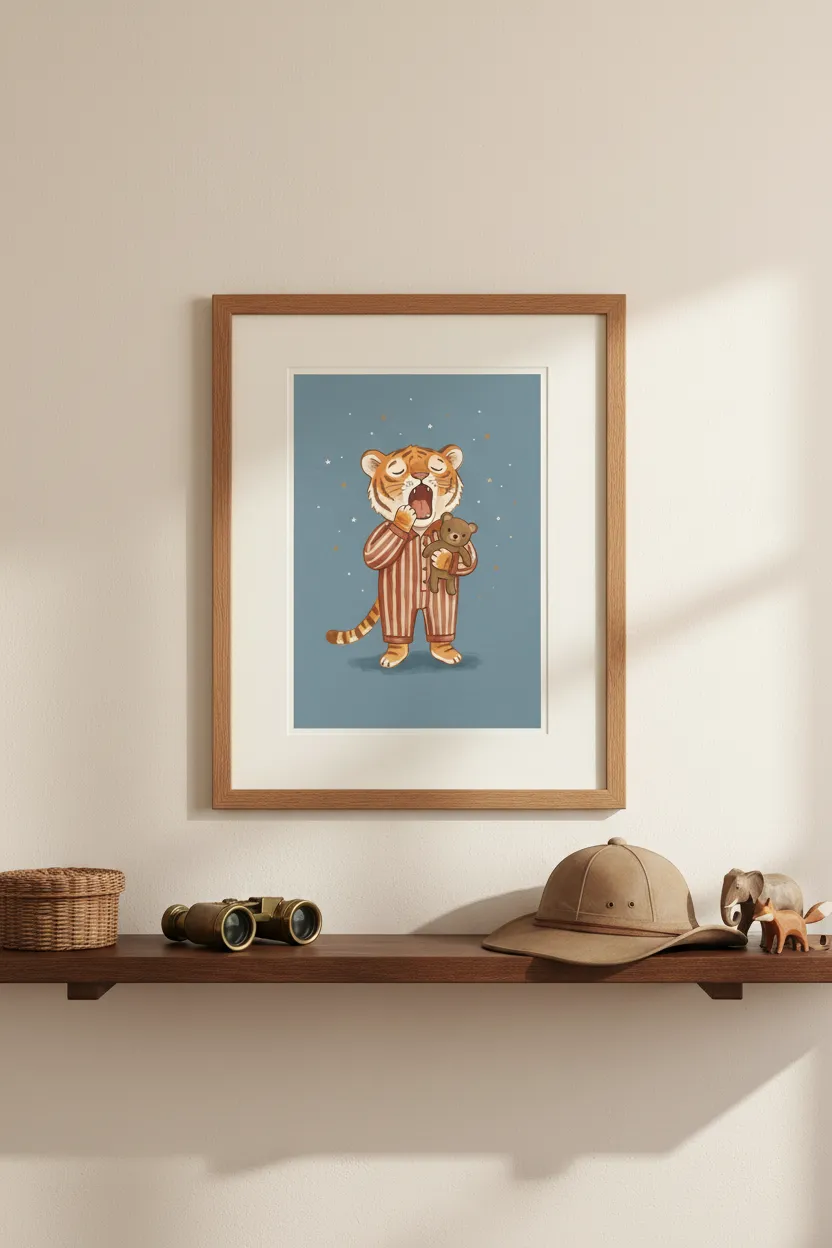 Yawning Tiger in Pajamas Print