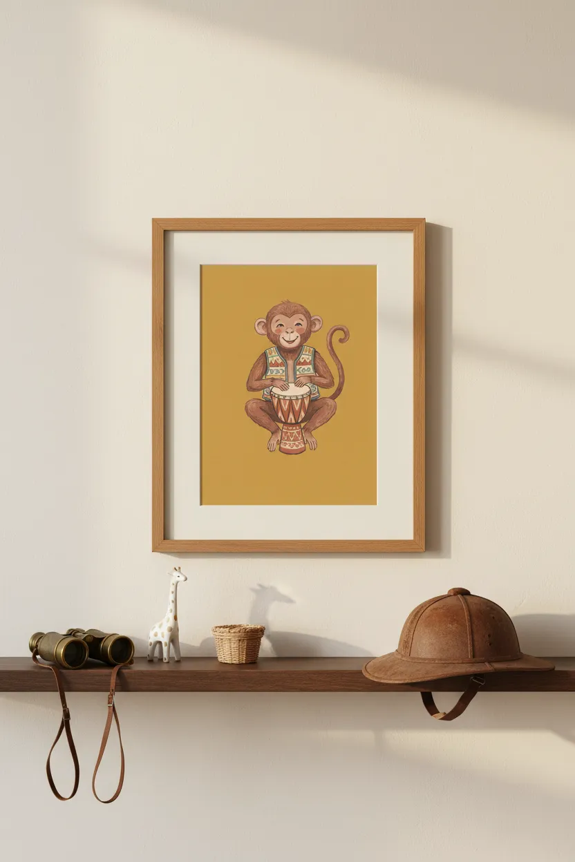 Monkey Playing Djembe Drum Print