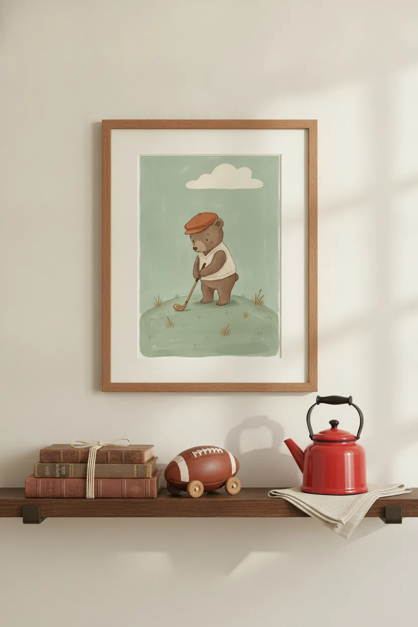 Golfing Teddy Bear Print
