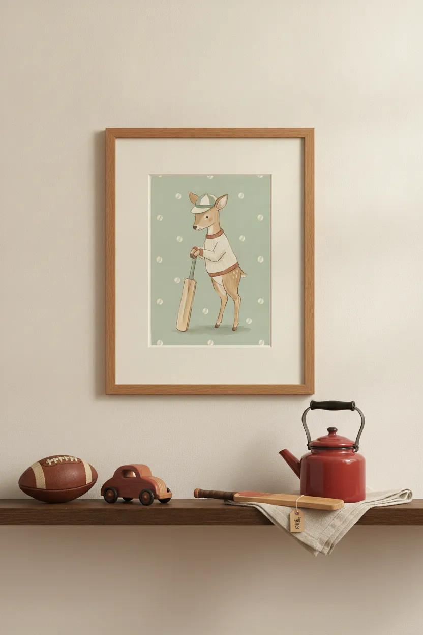 Deer Cricket Player Print