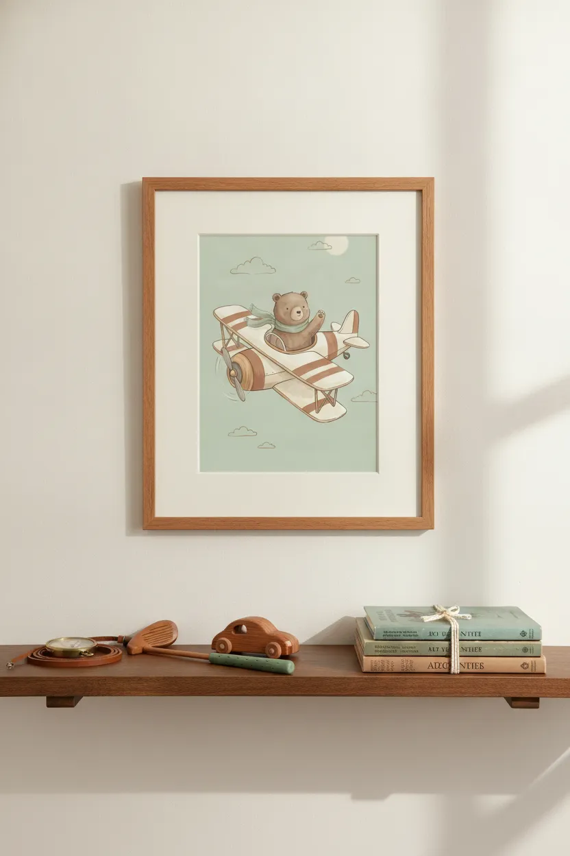Bear Pilot Biplane Print
