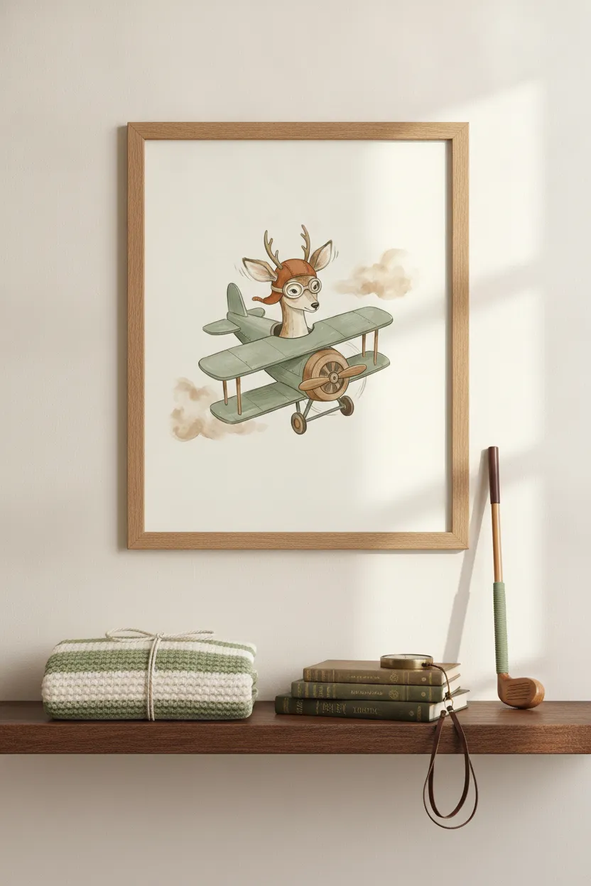 Deer Pilot Biplane Print