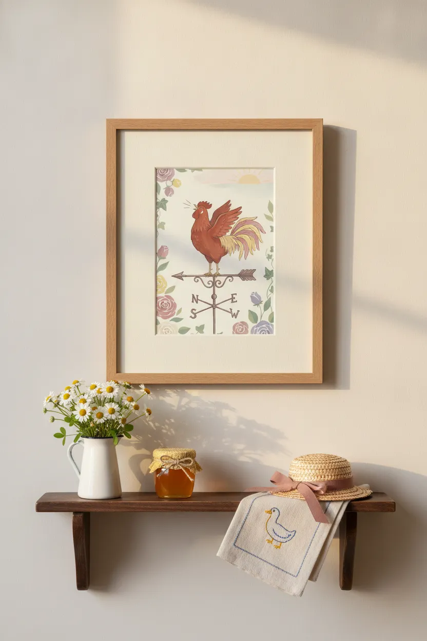 Crowing Rooster Weathervane Print