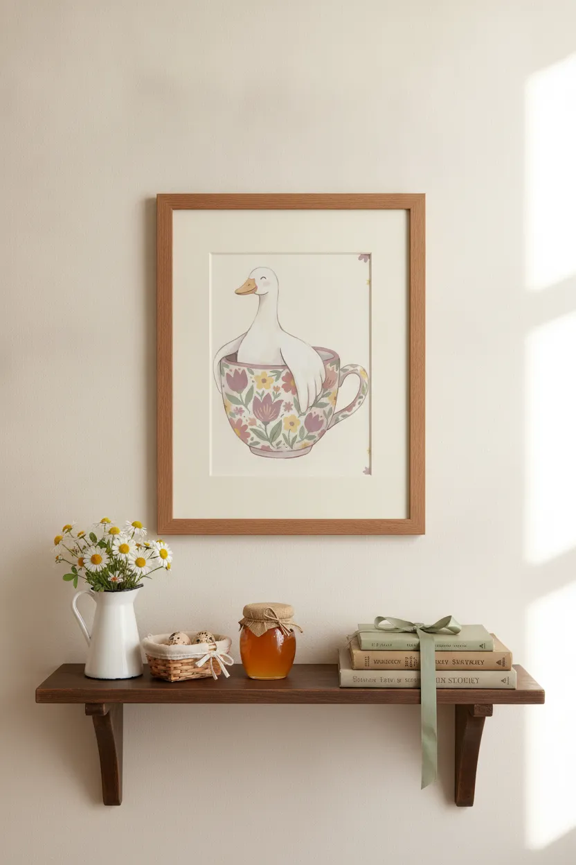 Goose in Floral Teacup Print