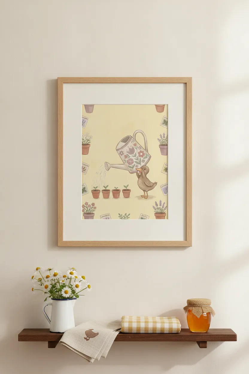 Duck with Floral Watering Can Print