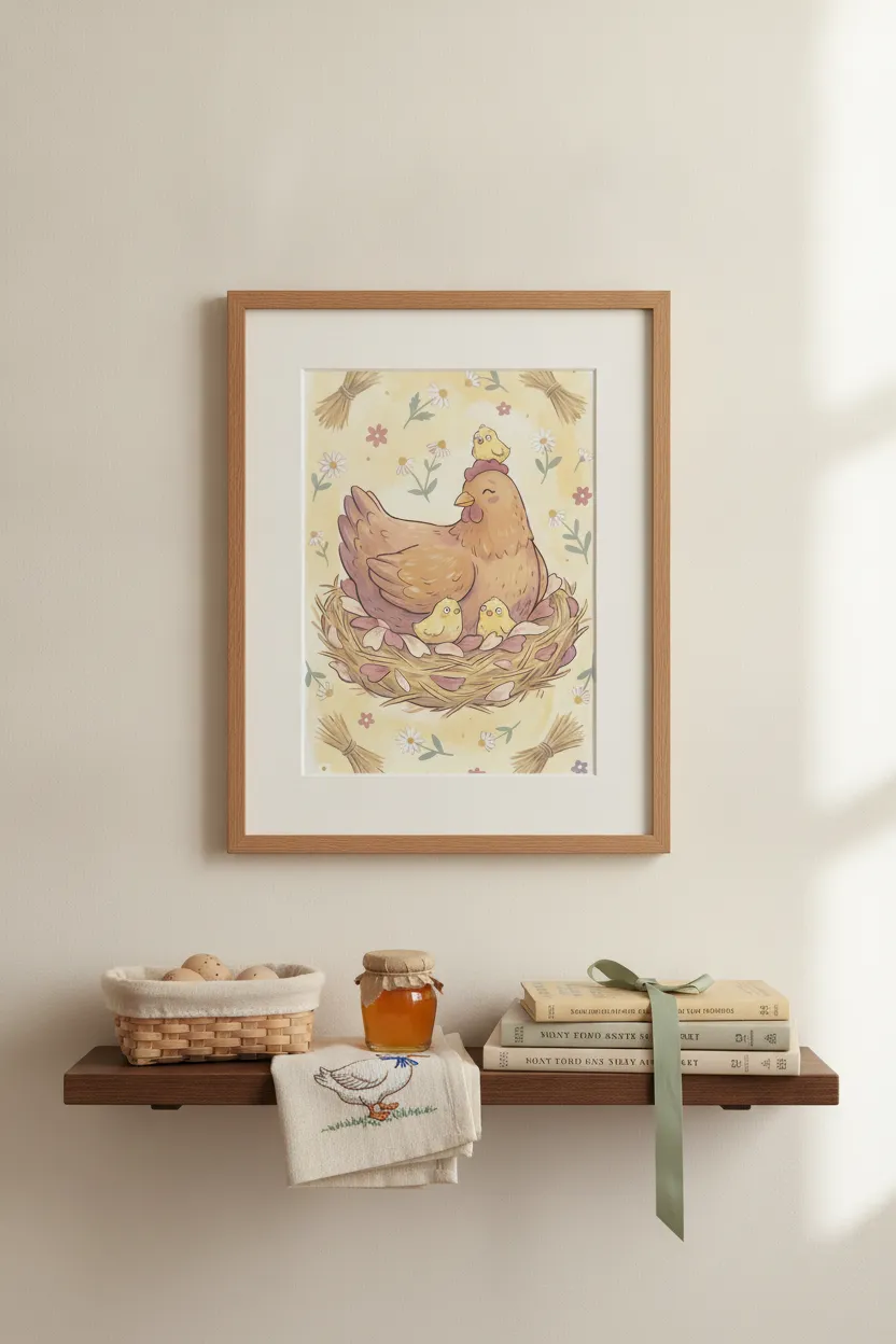 Mama Hen and Baby Chicks Print