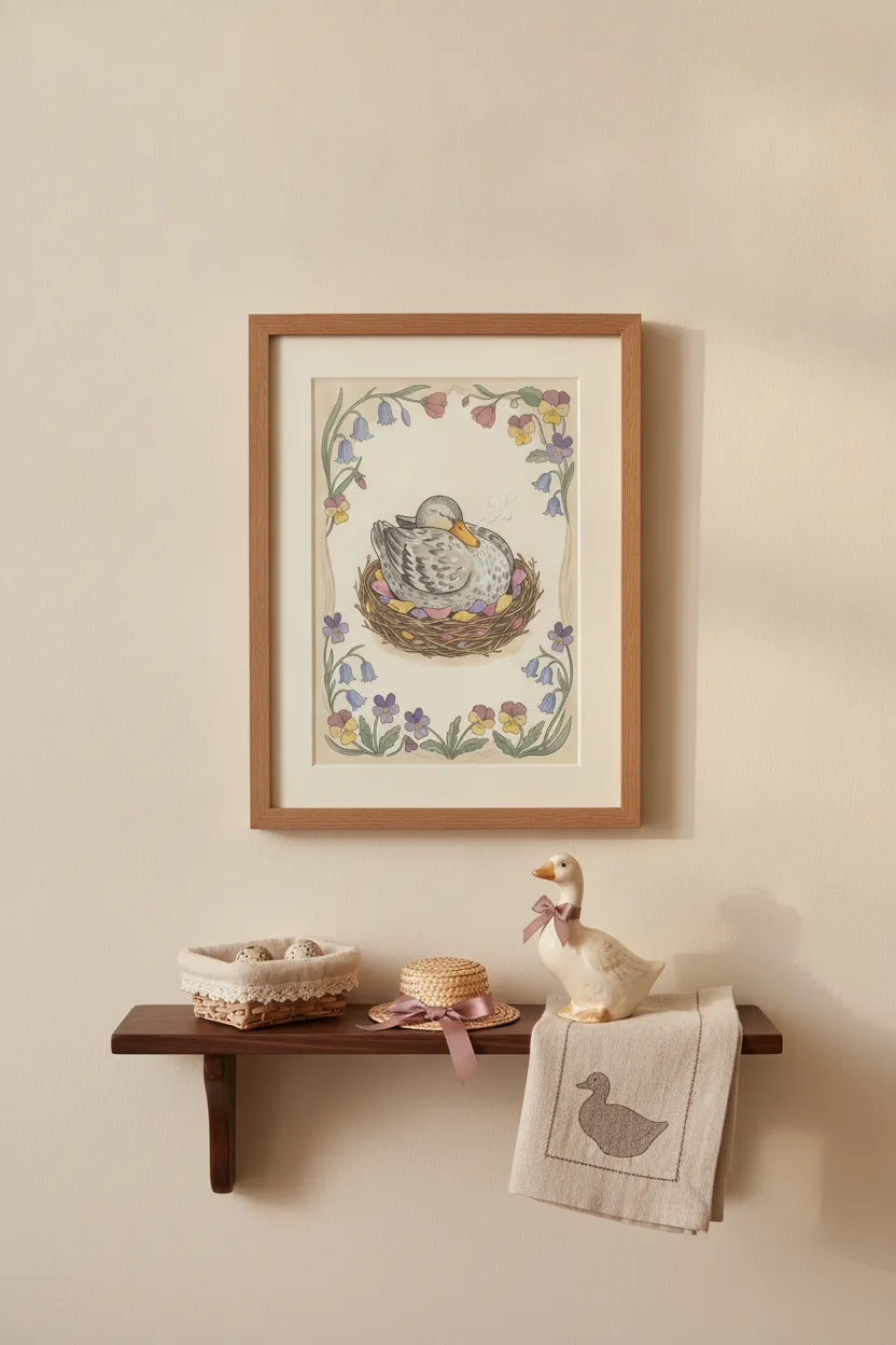 Sleeping Duck in Flower Nest Print