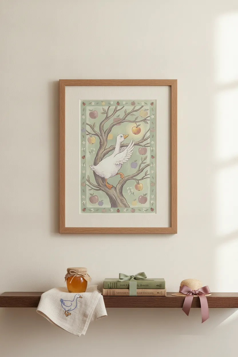 Goose in Apple Tree Print