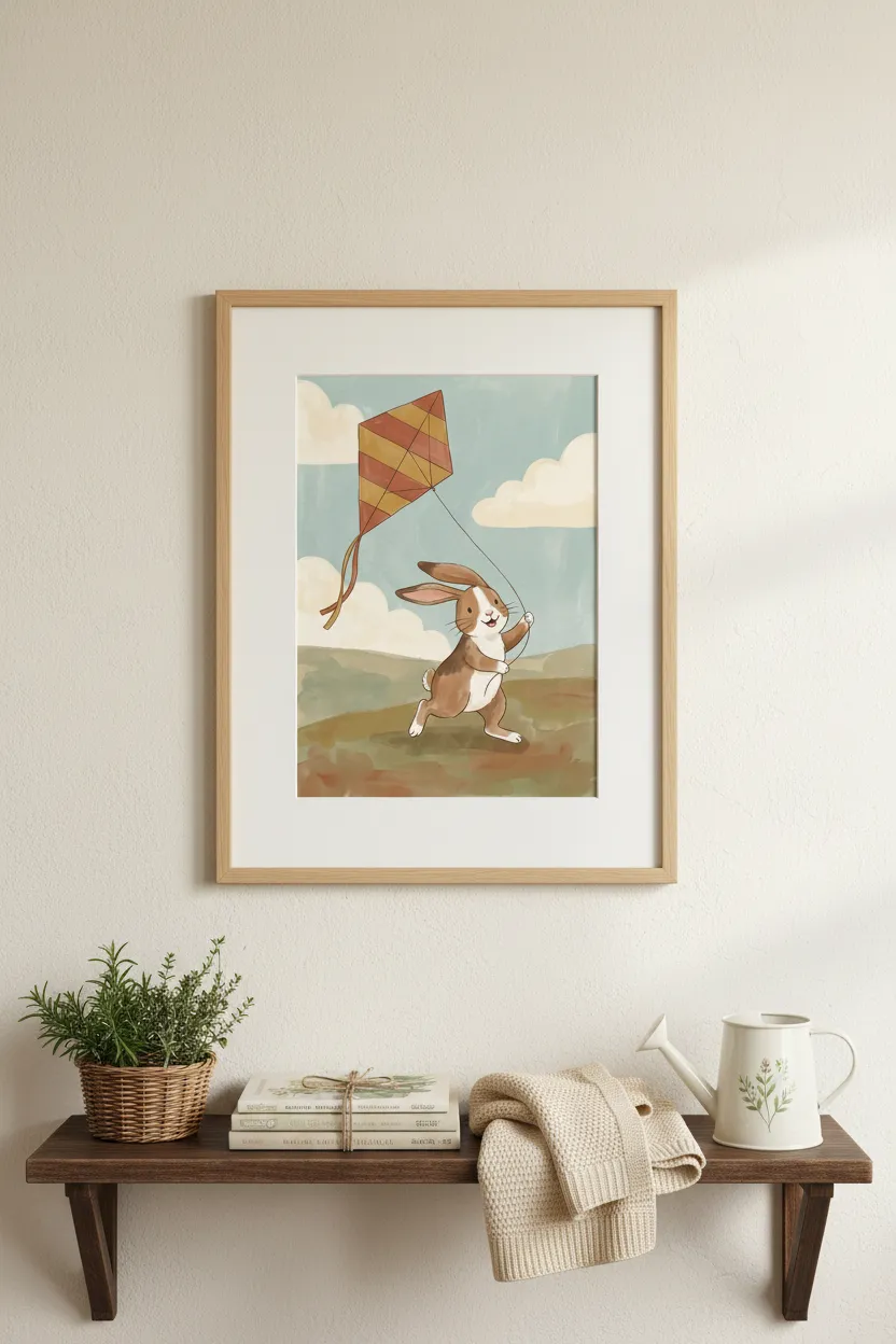 Bunny Flying Kite Print