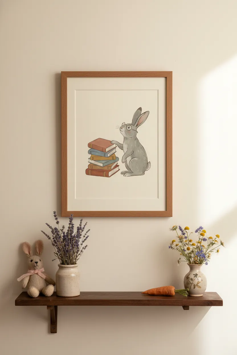 Bunny with Books Print