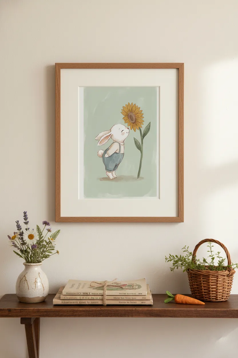 Bunny Sniffing Sunflower Print