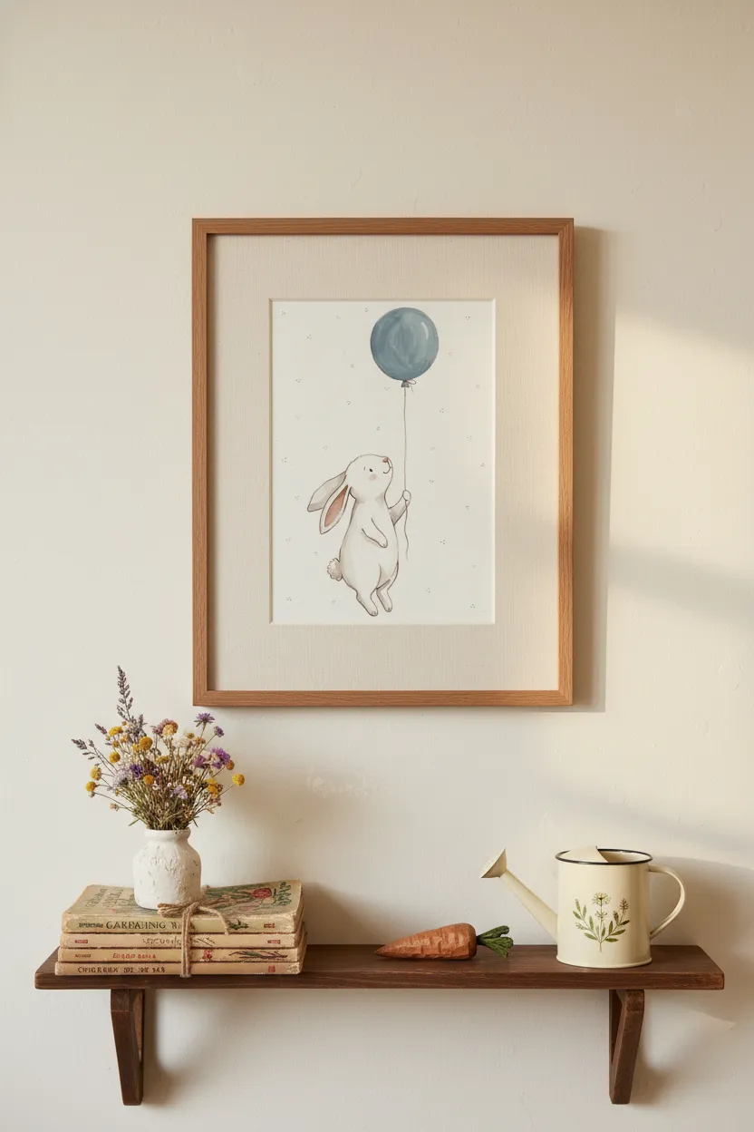 Bunny with Blue Balloon Print