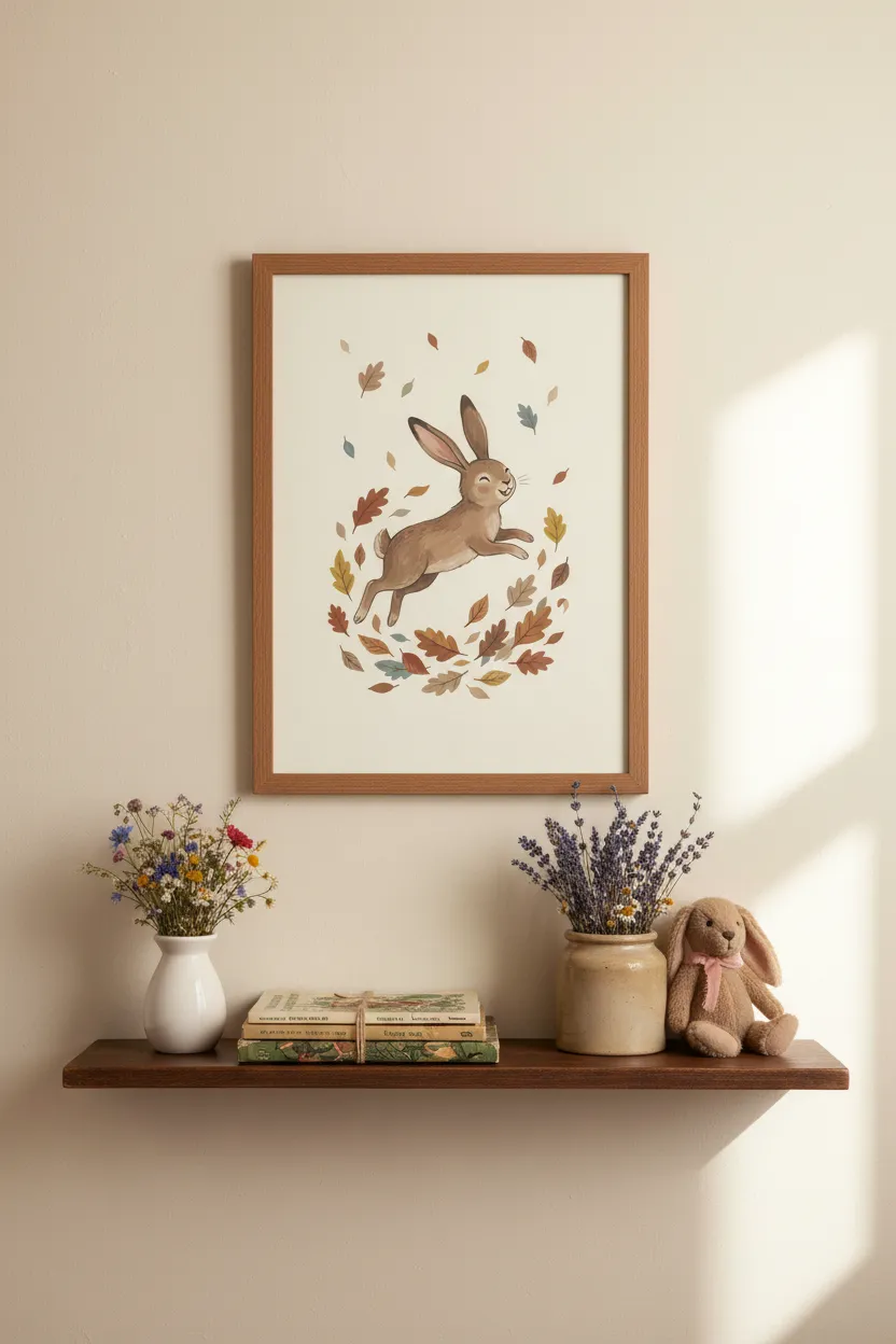 Leaping Bunny Autumn Leaves Print