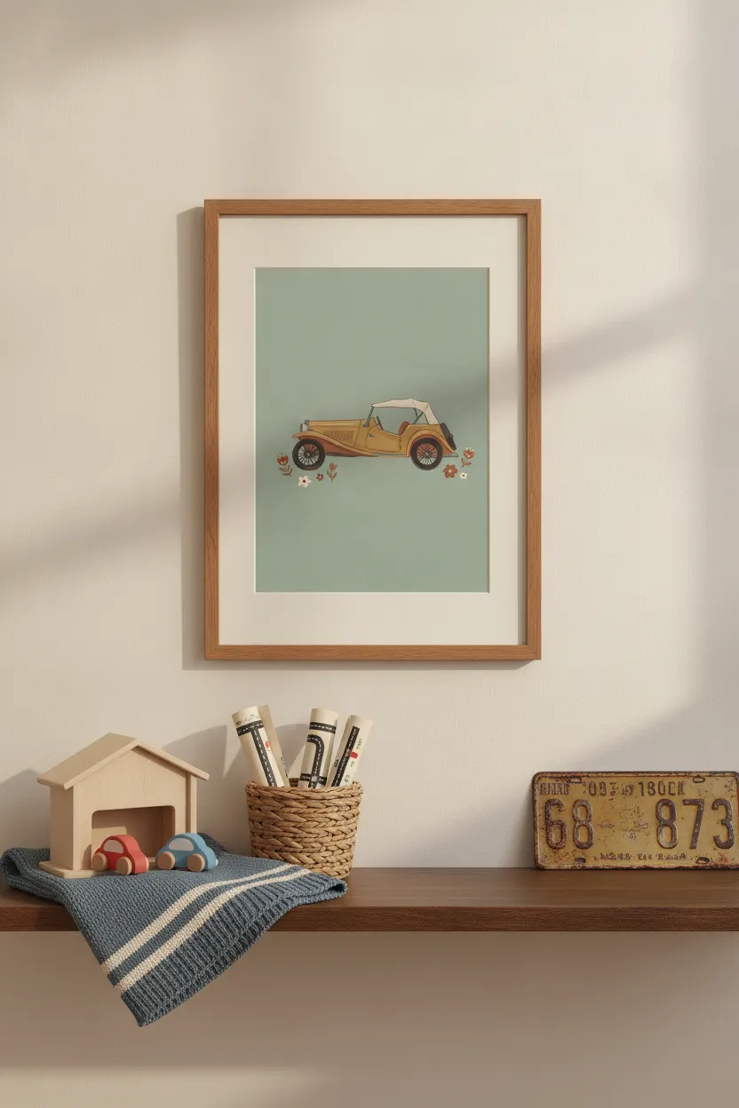 Vintage Mustard Convertible Car Print