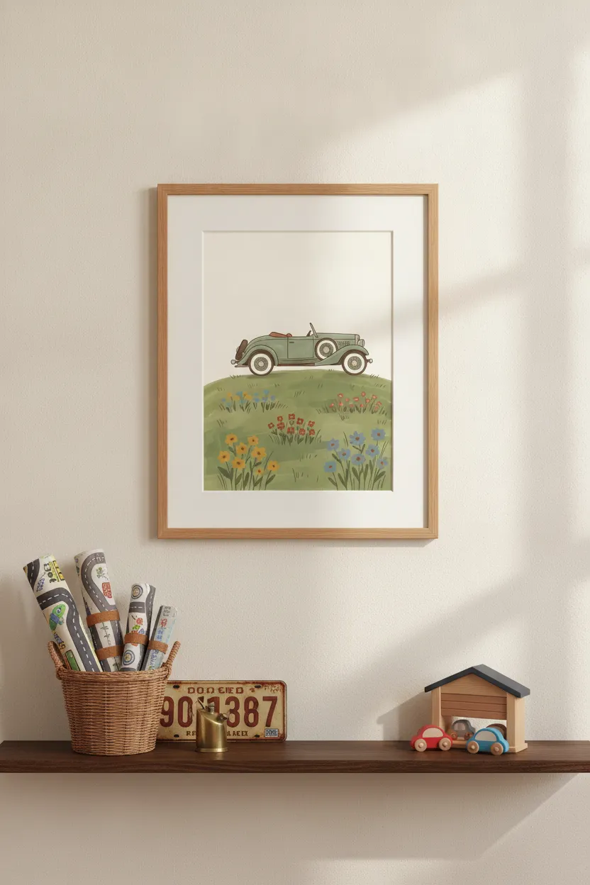 Vintage Sage Convertible Car Print