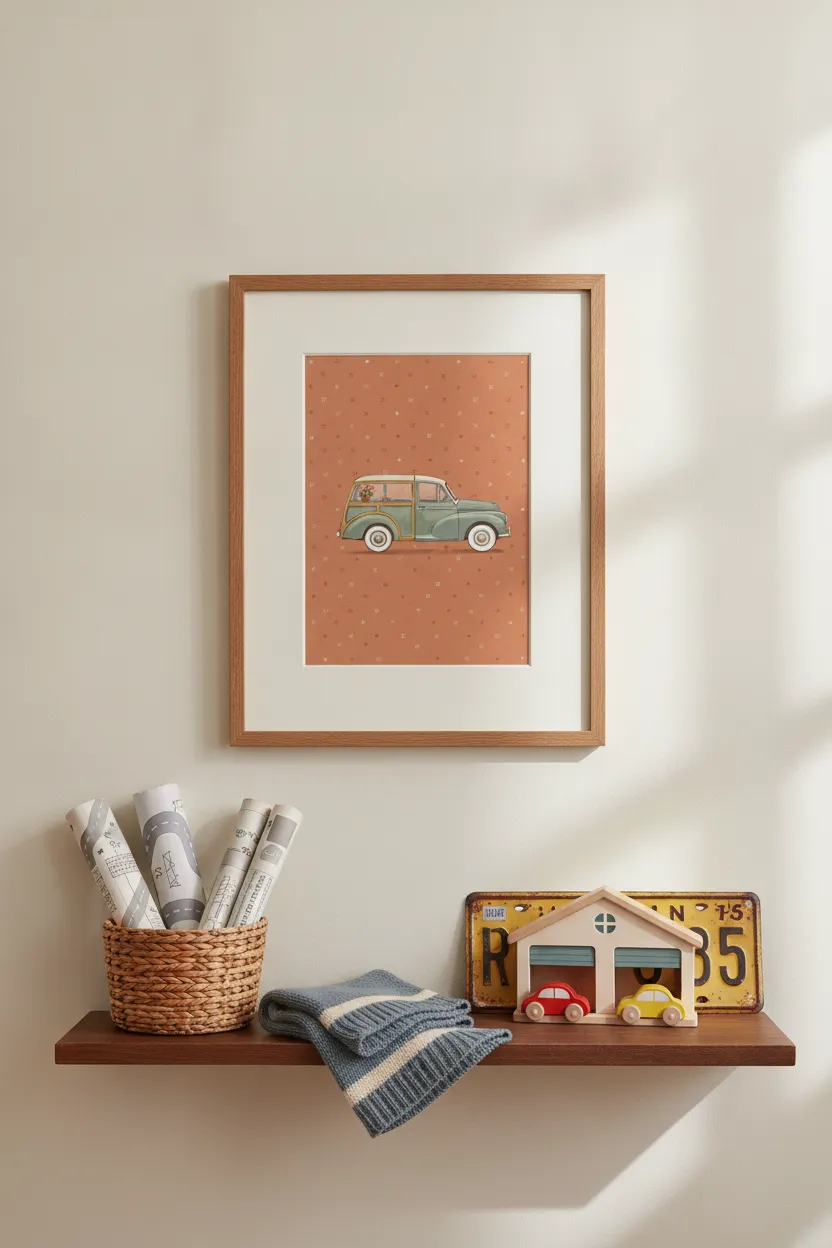 Vintage Sage Green Woody Wagon Print