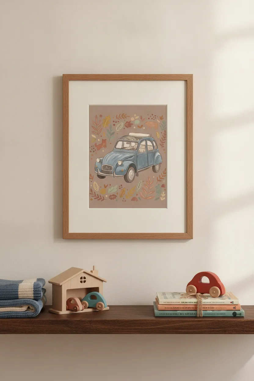 Vintage Blue French Car Print