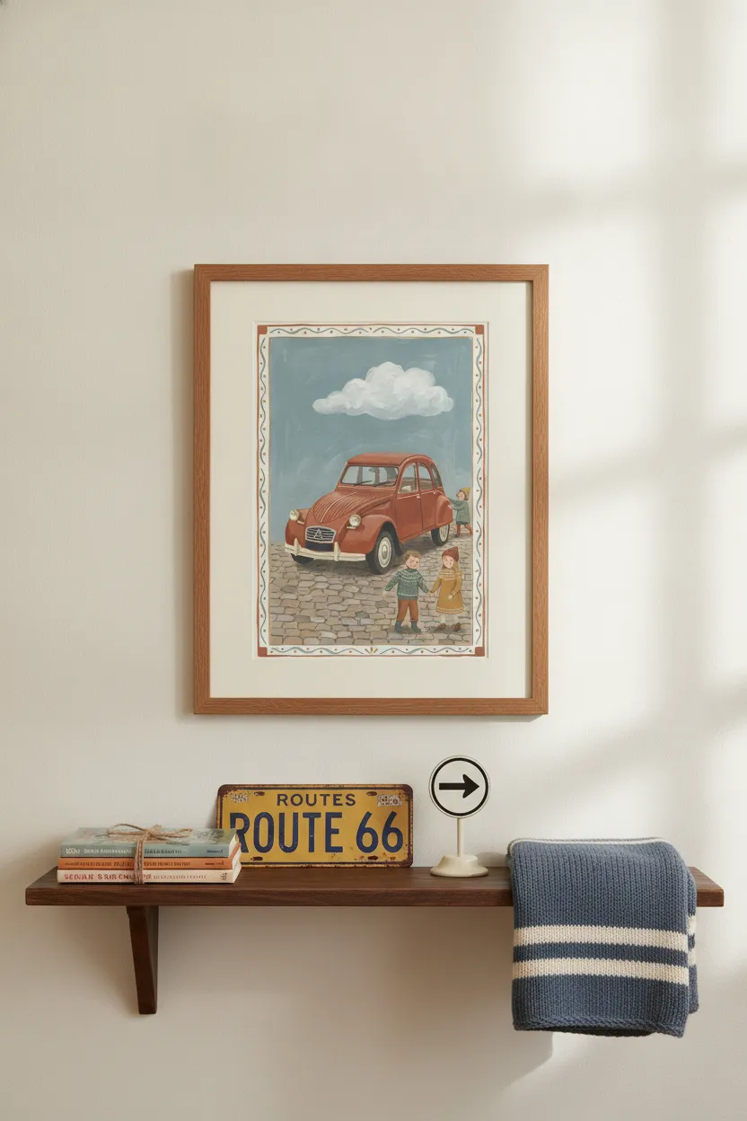 Vintage Red French Car Print