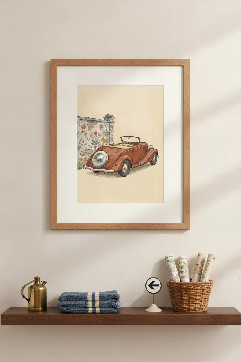 Rust Red Vintage Convertible Print