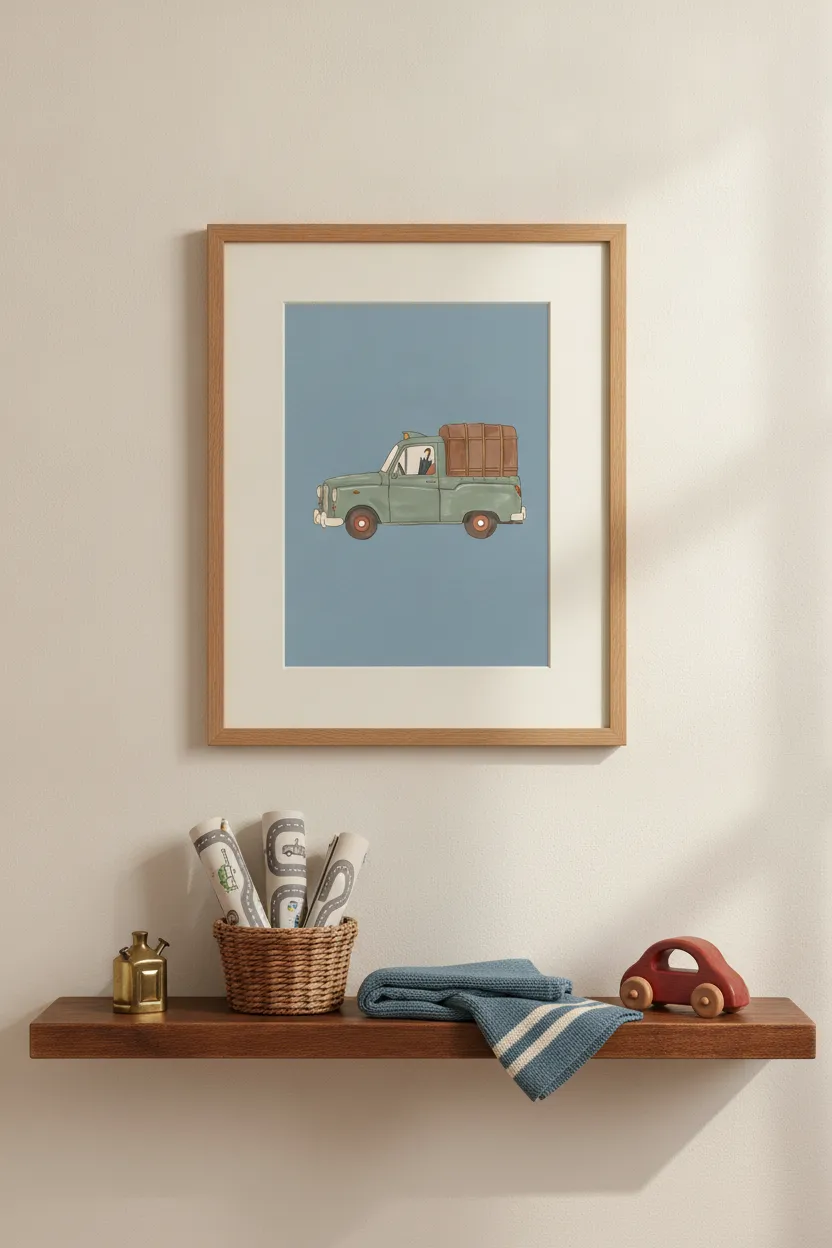 Vintage Sage Green Pickup Truck Print