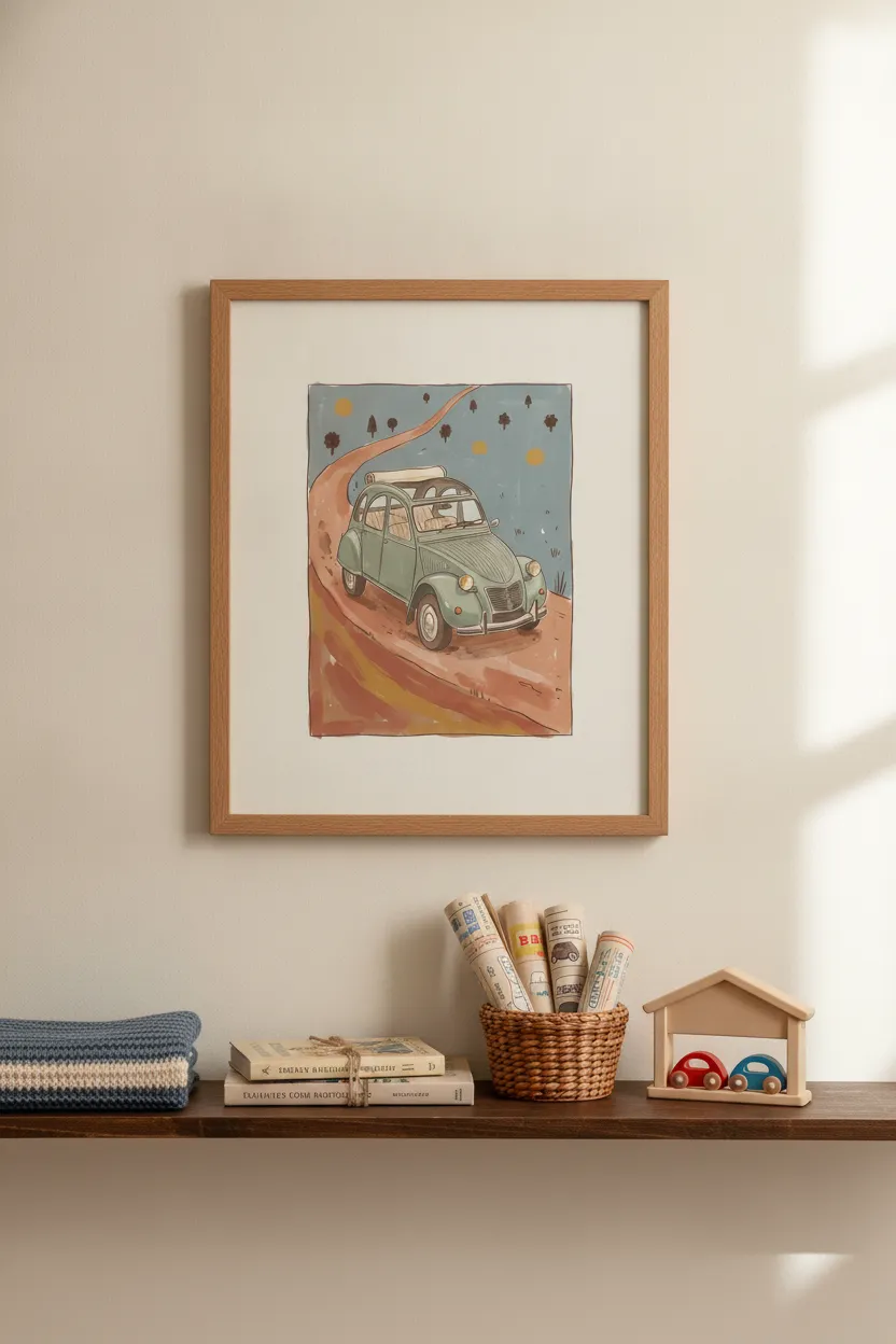 Vintage Sage Green French Car Print