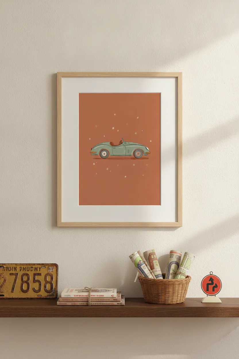 Vintage Sage Sports Car Print