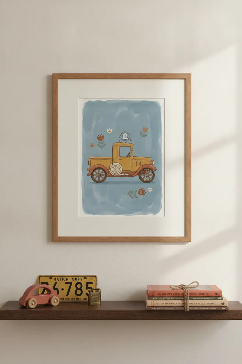 Vintage Yellow Fire Truck Print
