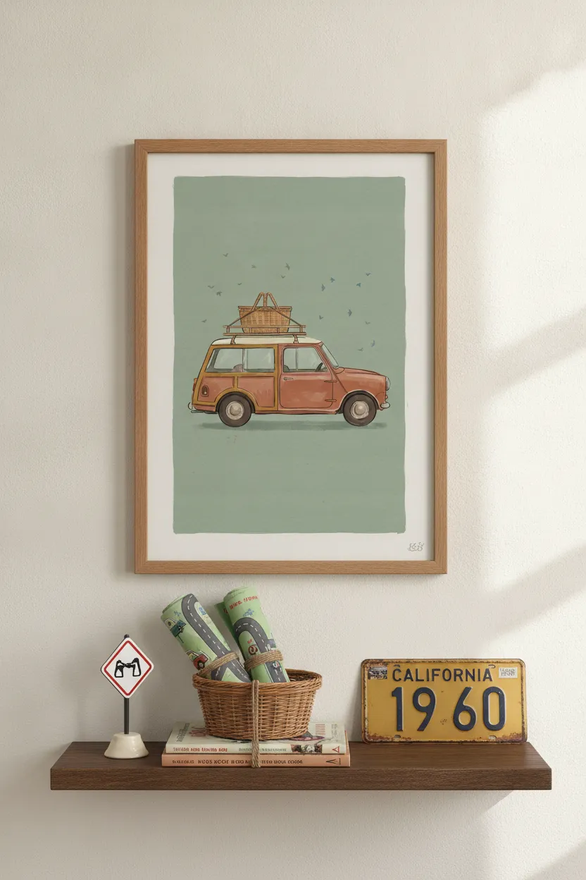 Vintage Terracotta Mini Estate Car Print