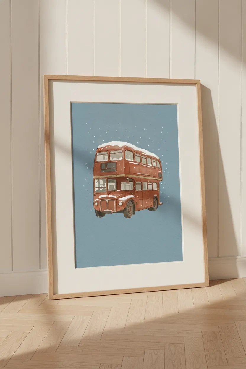 Snowy London Bus Print