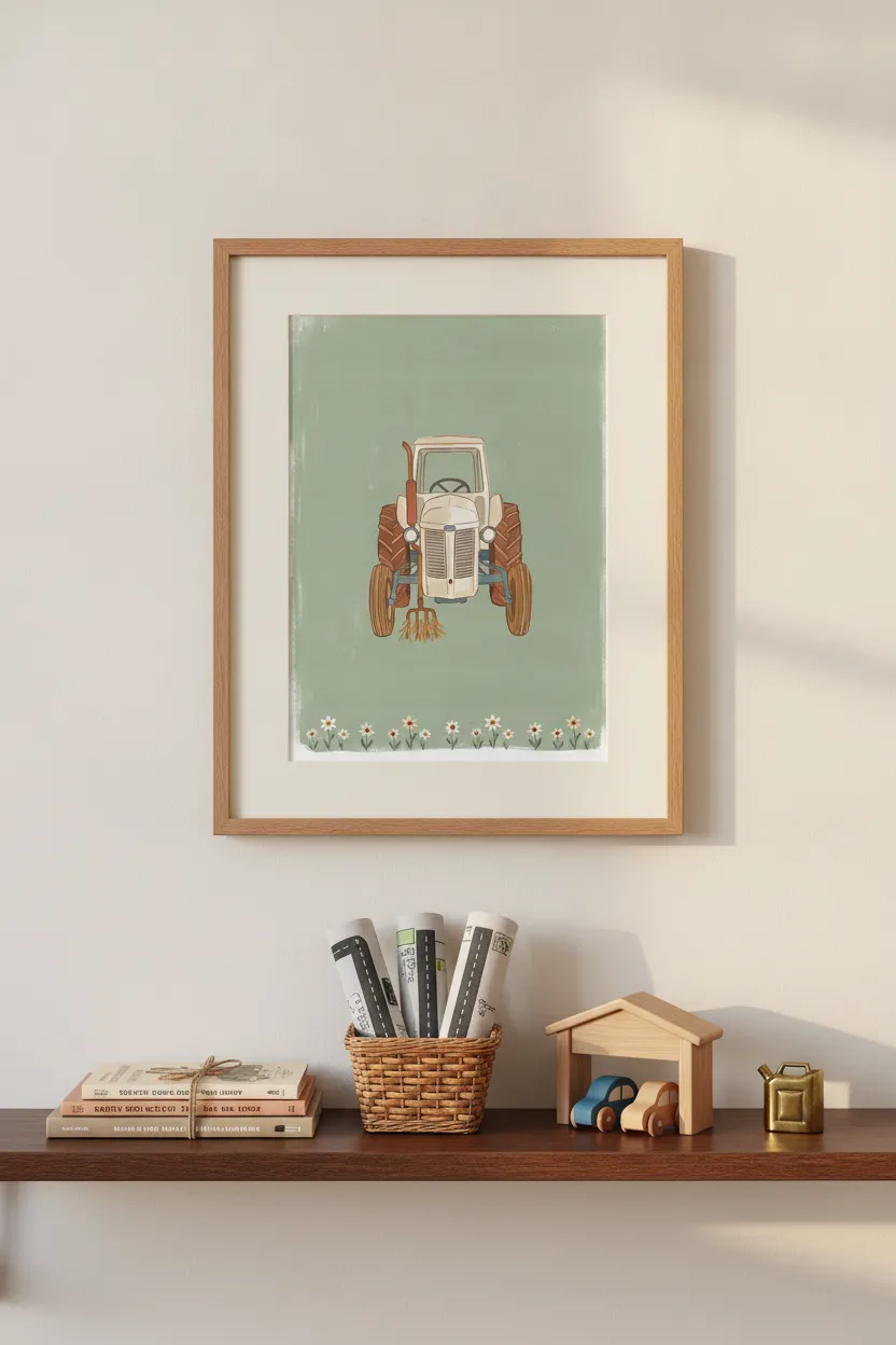 Vintage Cream Tractor Print