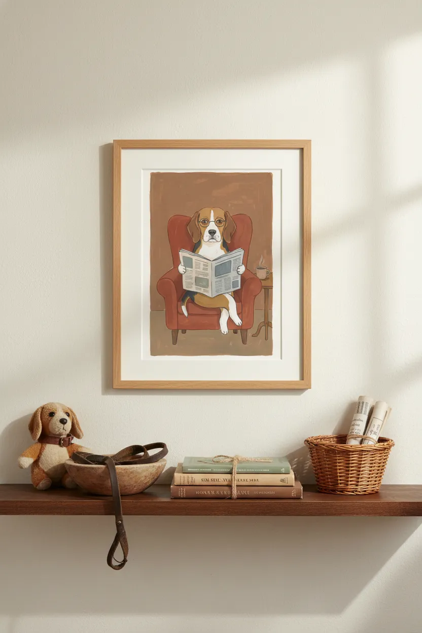 Beagle Reading Newspaper Print