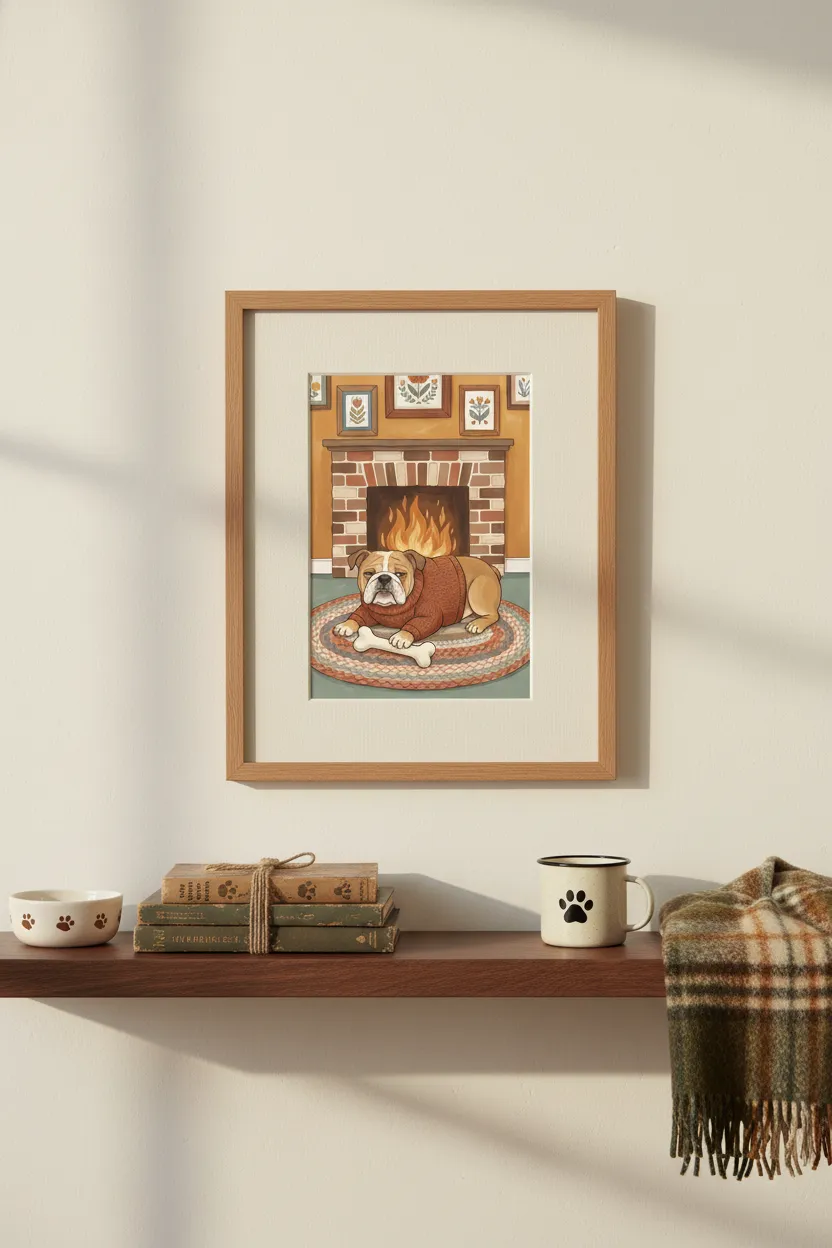 Bulldog by the Fireplace Print