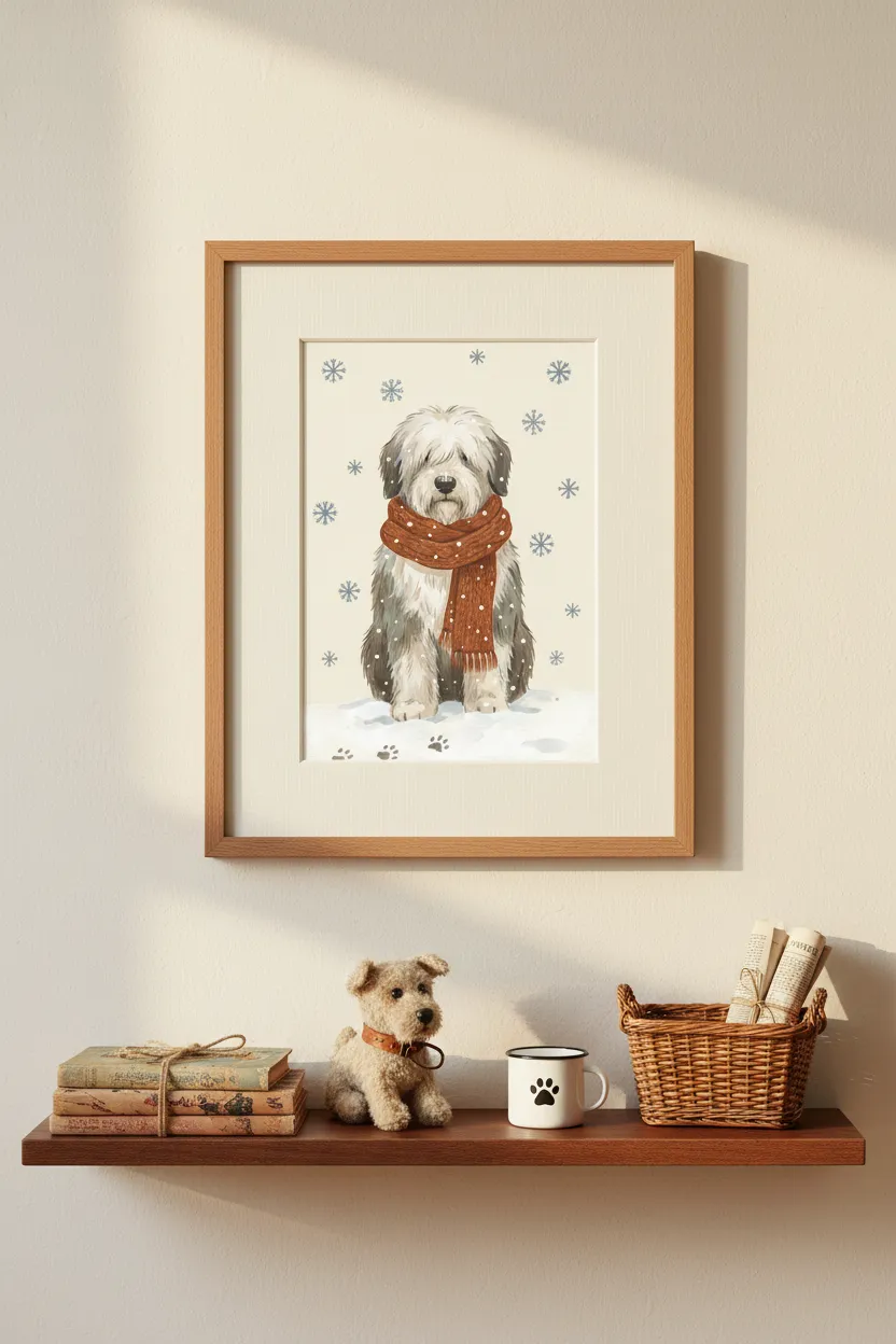 Sheepdog in Snow Print