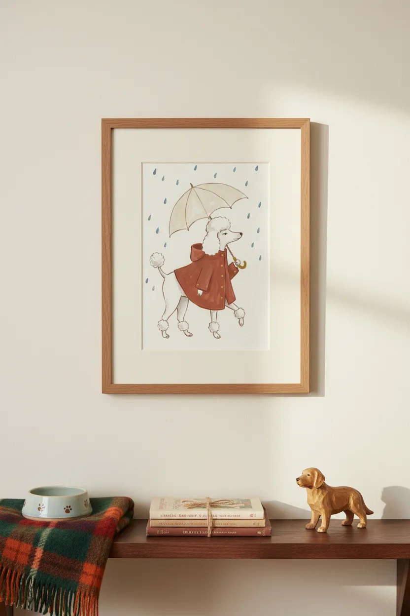 Poodle in Red Raincoat Print