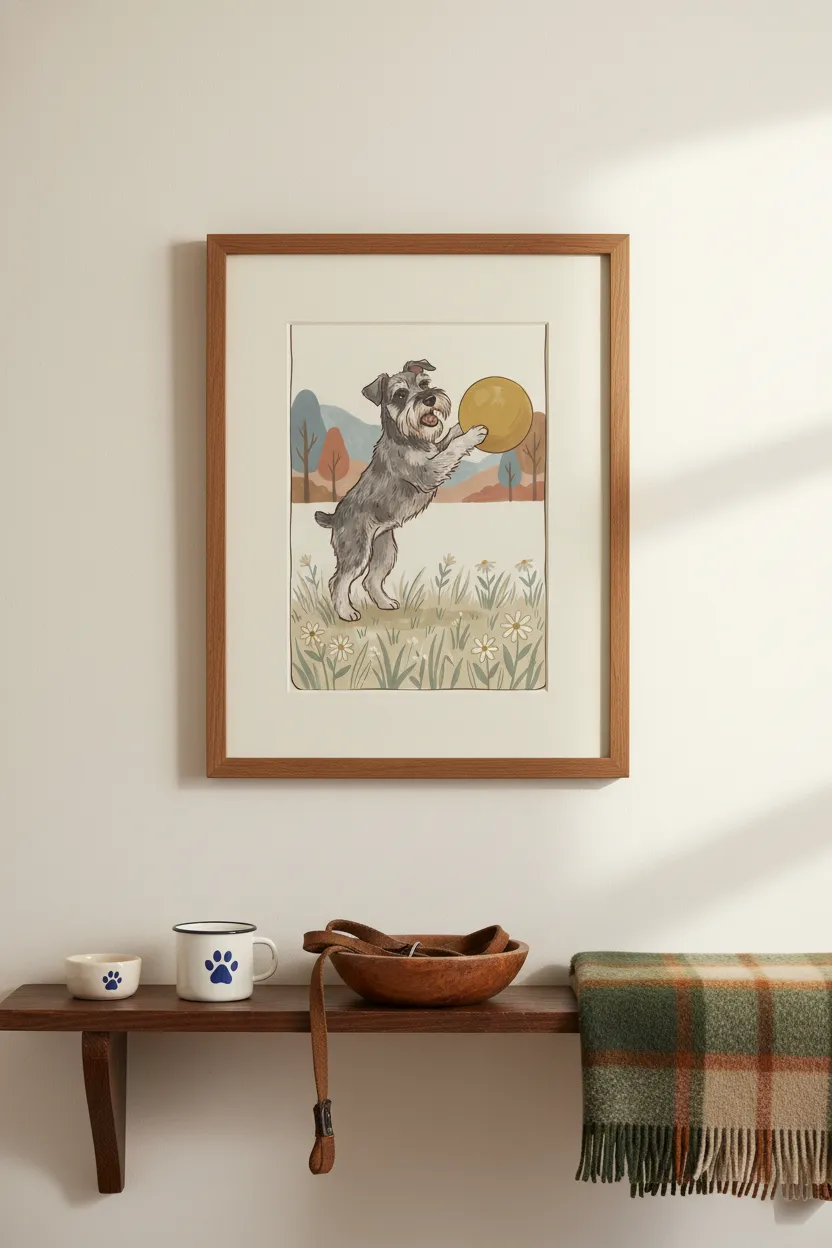 Schnauzer Playing Ball Print