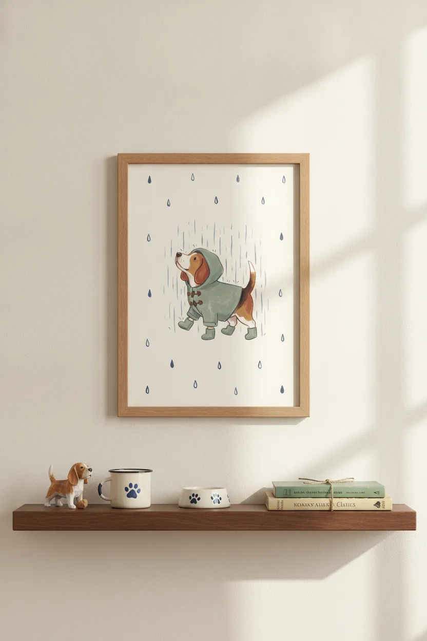 Beagle in Raincoat Print