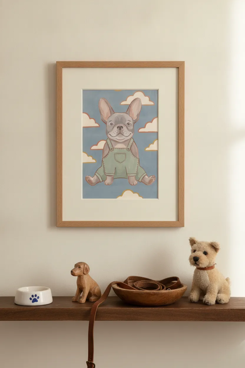 French Bulldog in Green Overalls Print
